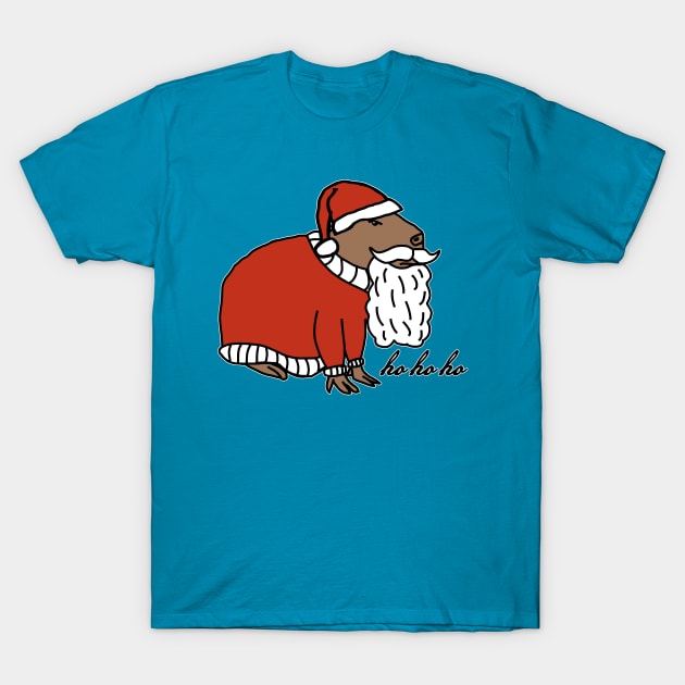 Christmas Capybara Santa Claus says Ho Ho Ho T-Shirt by ellenhenryart